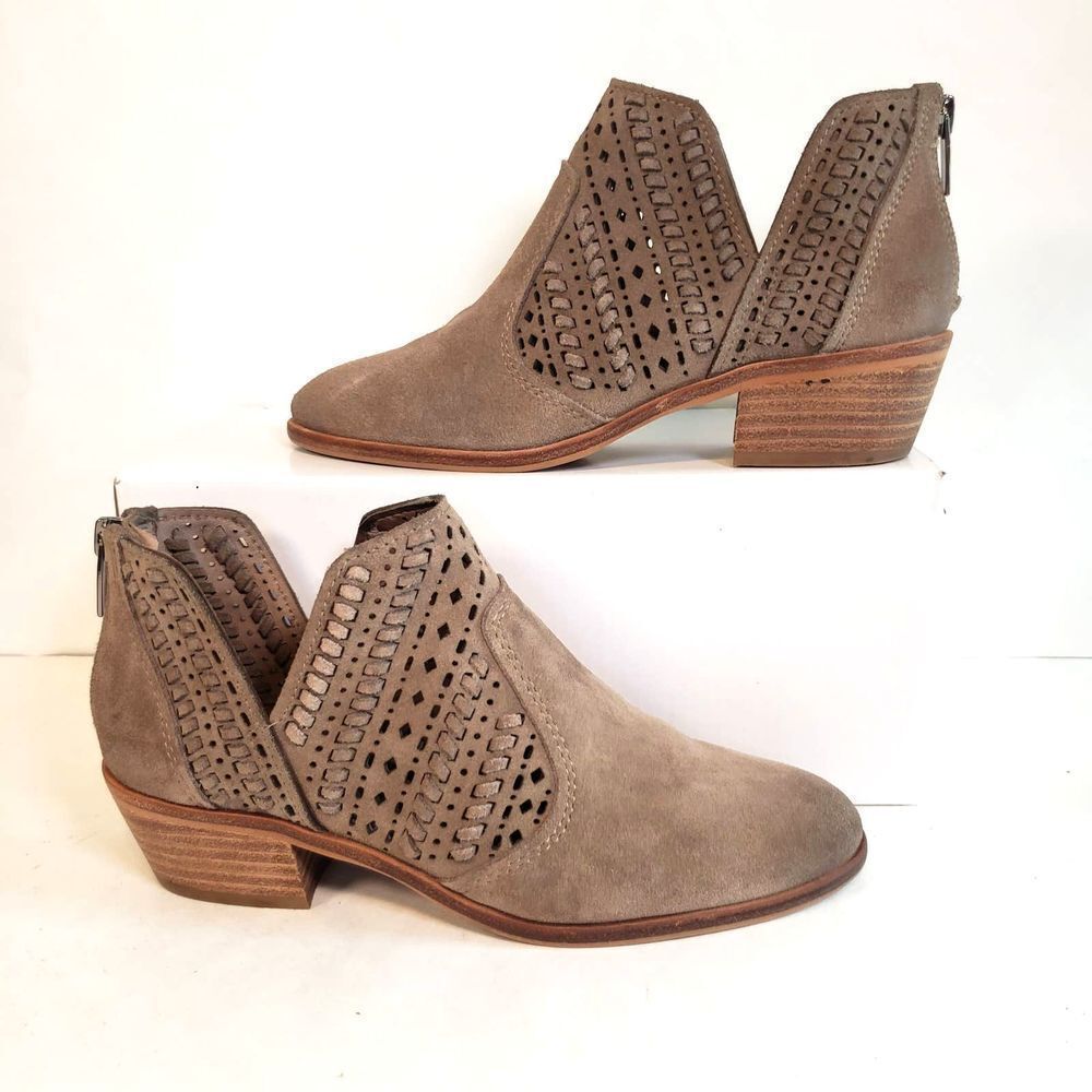 Vince Camuto Taupe Prasata Laser Cut Ankle Boots Size 6.5